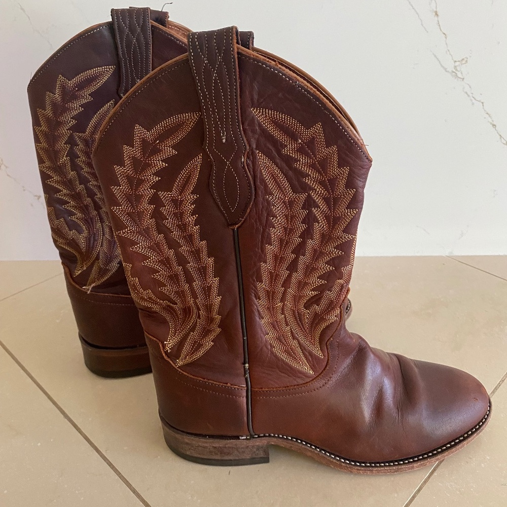 Larry Mahan El Paso Tx USA Made Women 7 1/2 M Brown Leather Western Cowboy Boots